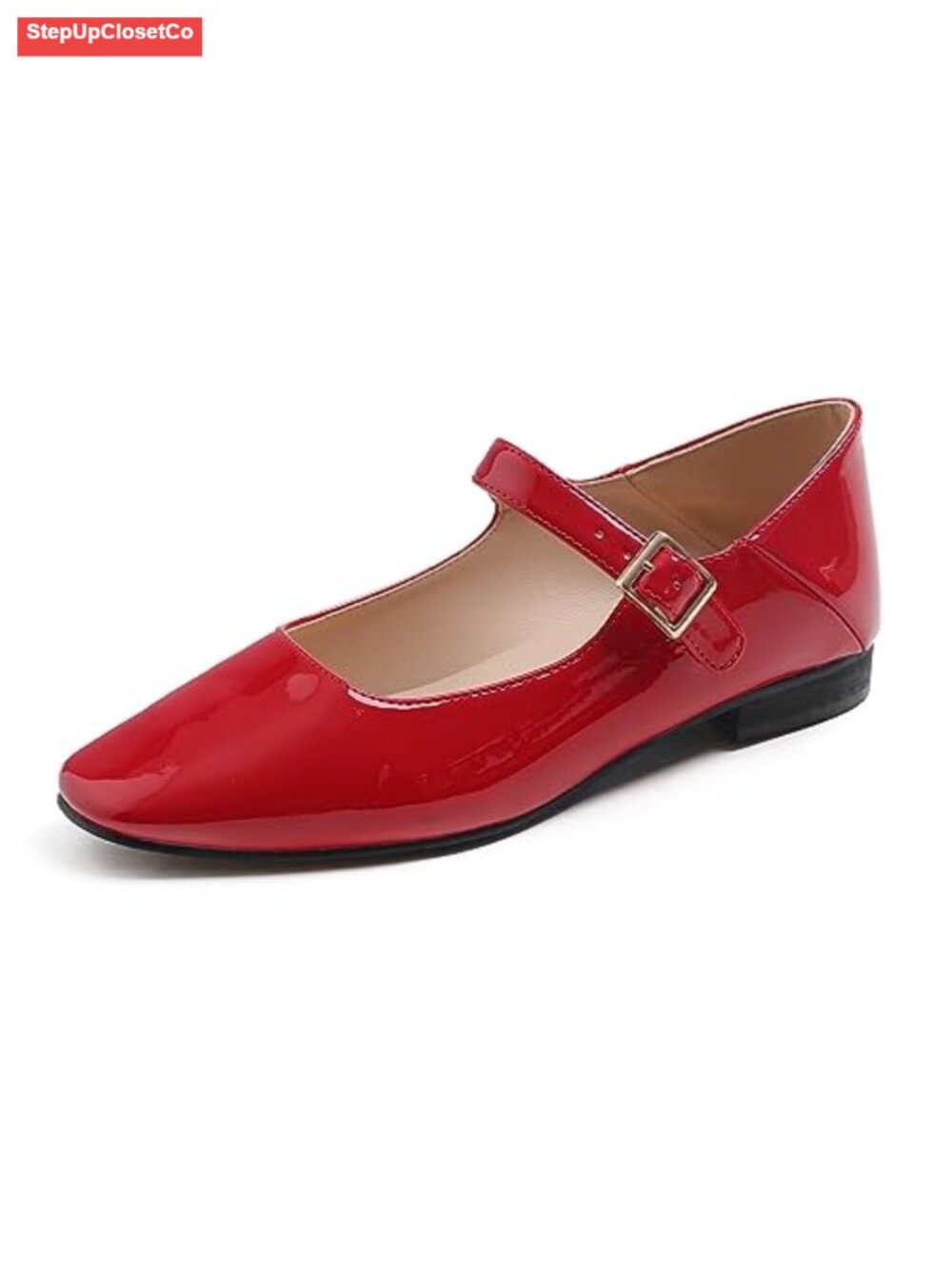 Women's Mary Jane Square Toe Buckle Low Heel Slip On Flats